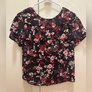 Floral Ruffle Black Top